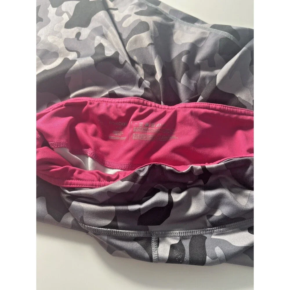 Reebok Women’s Leggings SizeL Black/Gray Camo Leggings Pink Trim Compression